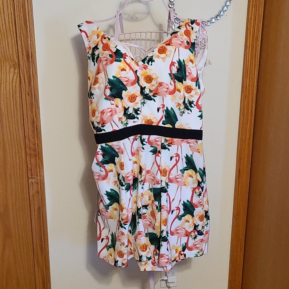 Floral flamingo romper